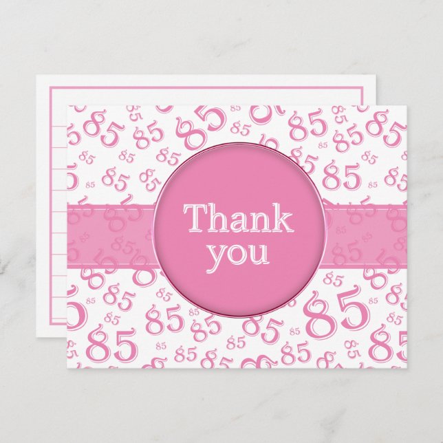 85th Thank You: Pink/White Number Pattern (Devant / Derrière)