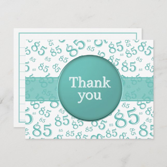 85th Thank You: Teal/White Number Pattern (Devant / Derrière)