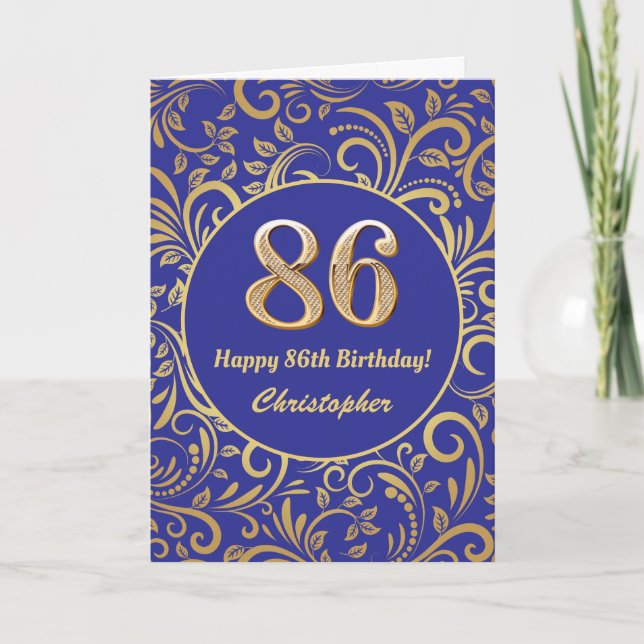 86e anniversaire Marine bleu et or modèle floral (Devant)