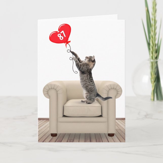 87e Anniversaire Chat Avec Carte Balloon Coeur (Devant)
