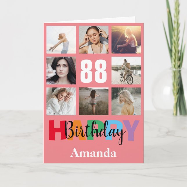 88e Joyeux Anniversaire Photo Collage Carte rose m (Devant)