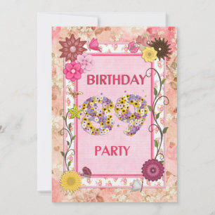 89e anniversaire invitation fête avec cadre fleuri