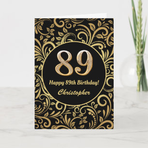 89e anniversaire Modèle floral noir et or