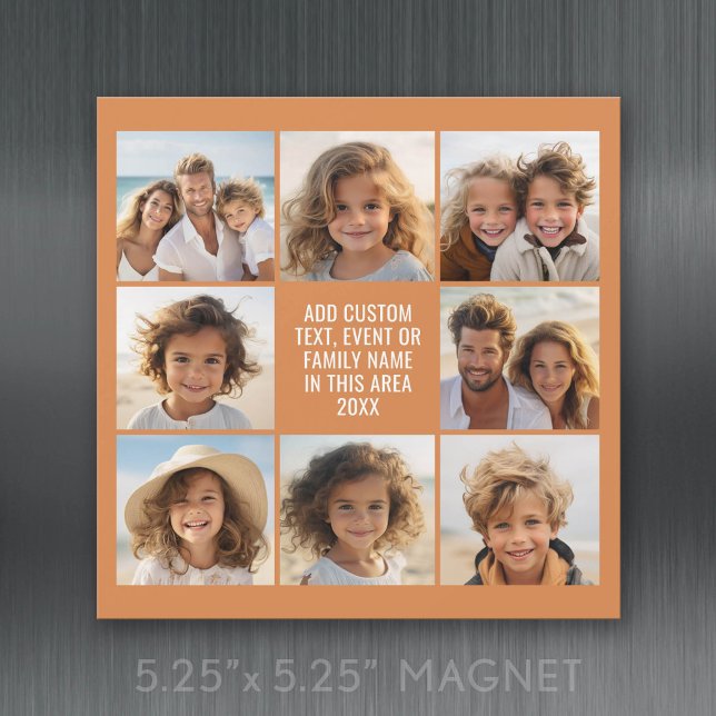 8 Collage de photos - Texte personnalisé - Aimant (Square Refrigerator Magnet Card)