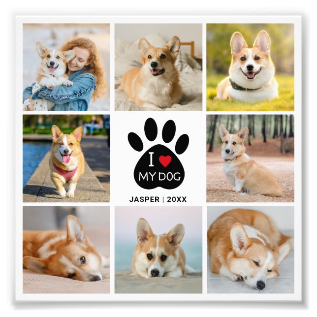 8 Collage Photo J'aime mon chien Agrandissement de (Devant)