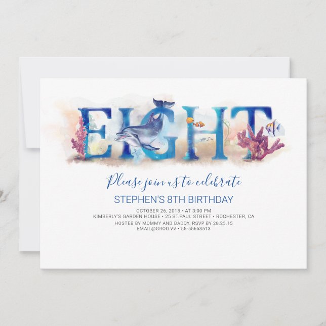 8 Invitation d'anniversaire dans le monde marin ma (Devant)