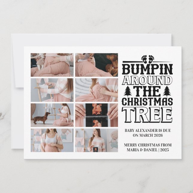 8 Photo Arbre de Noël Grossesse Faire-part (Devant)