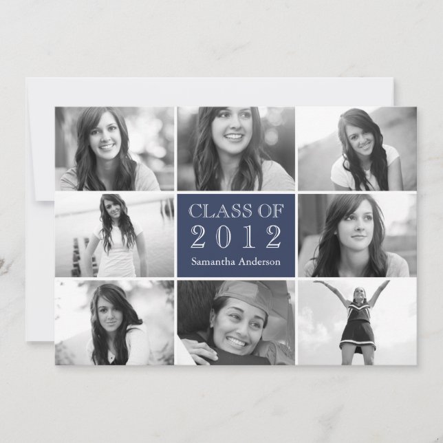 8 Photo Collage Graduation Invitation Marine (Devant)
