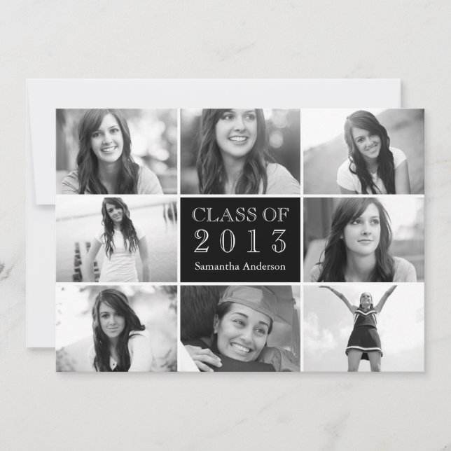 8 Photo Collage Graduation Invitation Noir (Devant)