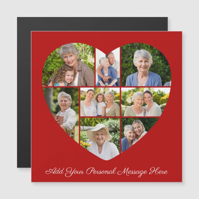 8 Photo Collage Heart Add A Greeting Magnetic Card (Devant / Derrière)