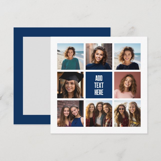 8 Photo Collage Monogramme Navy - Carte de Remerci (Devant / Derrière)