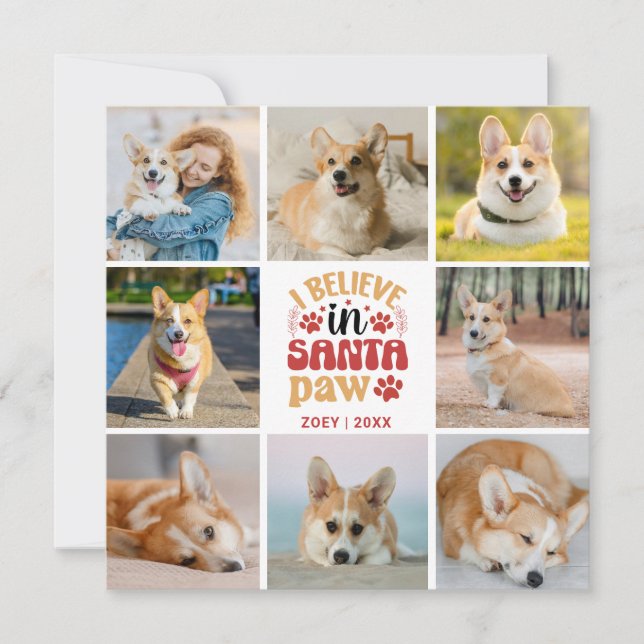 8 Photo Collage Pet Je Crois En Père Noël Paw Card (Devant)