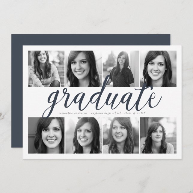 8 Photo Moderne Script Graduation Invitation (Devant / Derrière)