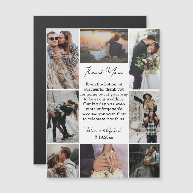 8 photos collage moderne merci aimant mariage (Devant / Derrière)