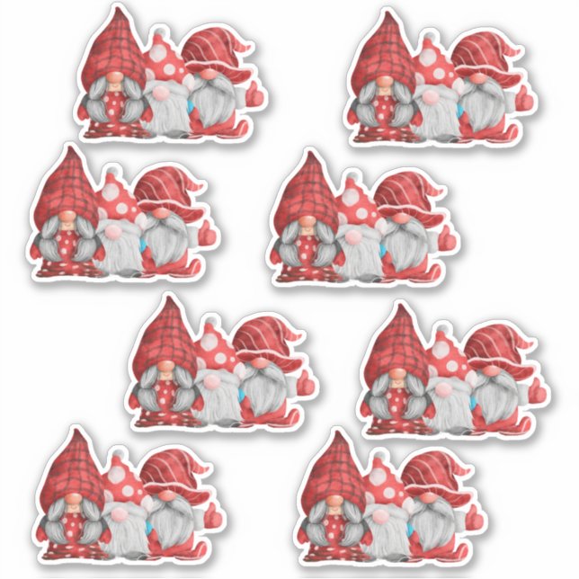 8 stickers Gnomes rouge et bleu Noël (Devant)