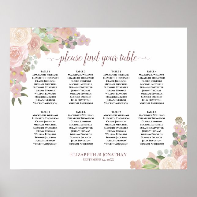 8 Tableau Mariage rose rustique (Devant)
