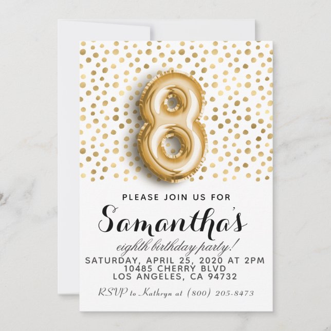 8e anniversaire Gold Polkadot Invitation (Devant)