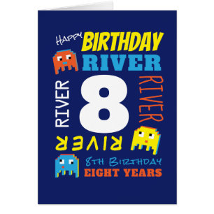8e anniversaire nom personnalisé jaune bleu pixel 