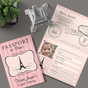 8e anniversaire Pink Paris Passport Invitation