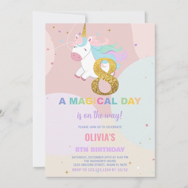 8e anniversaire Unicorn Anniversaire Invitations (Devant)