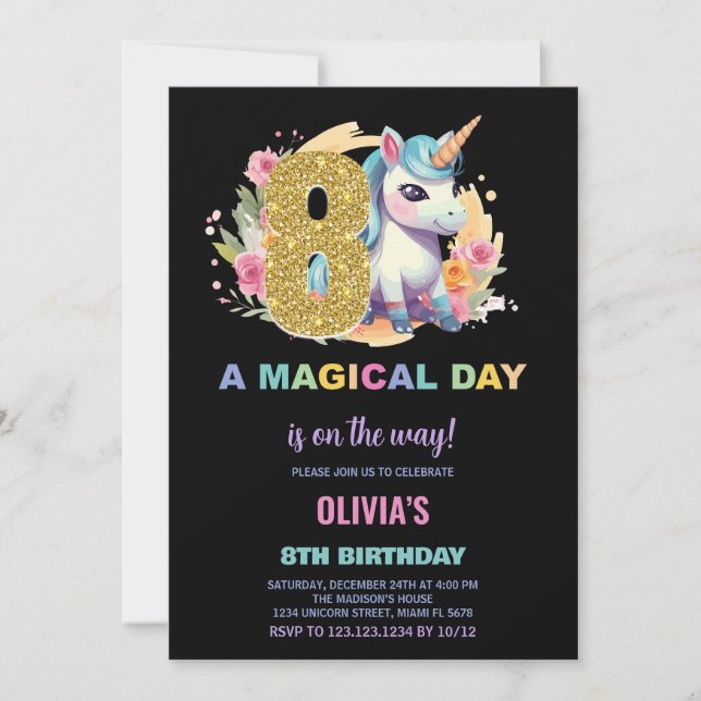 8e anniversaire Unicorn Anniversaire Invitations (Devant)