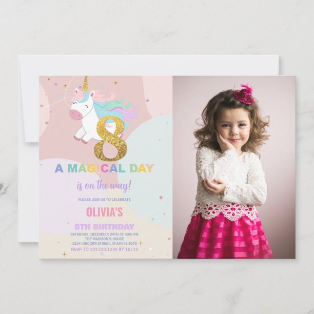 8e anniversaire Unicorn Anniversaire Invitations a (Devant)