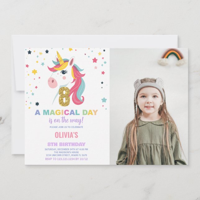 8e anniversaire Unicorn Anniversaire Invitations p (Devant)