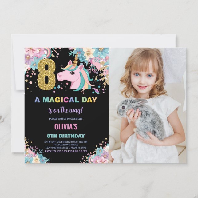 8e anniversaire Unicorn Anniversaire Invitations p (Devant)