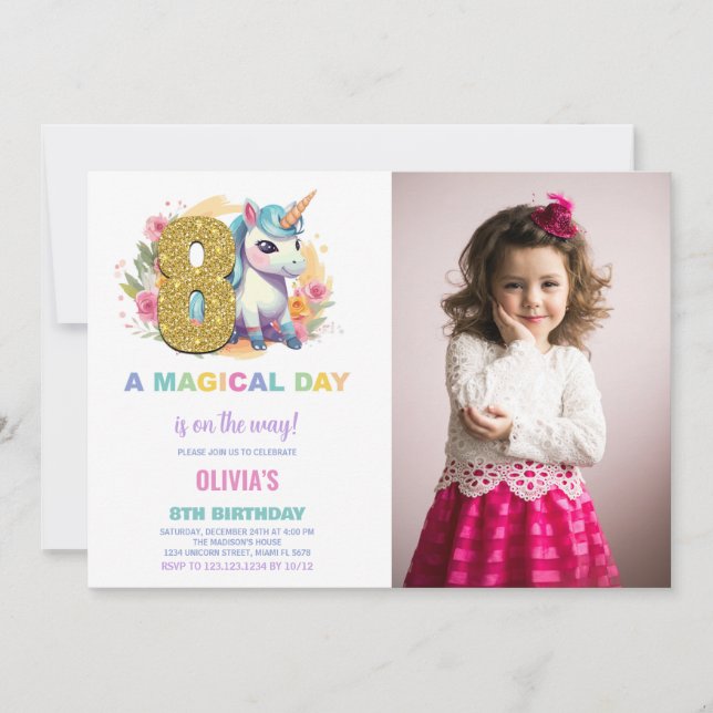 8e anniversaire Unicorn Anniversaire Invitations p (Devant)