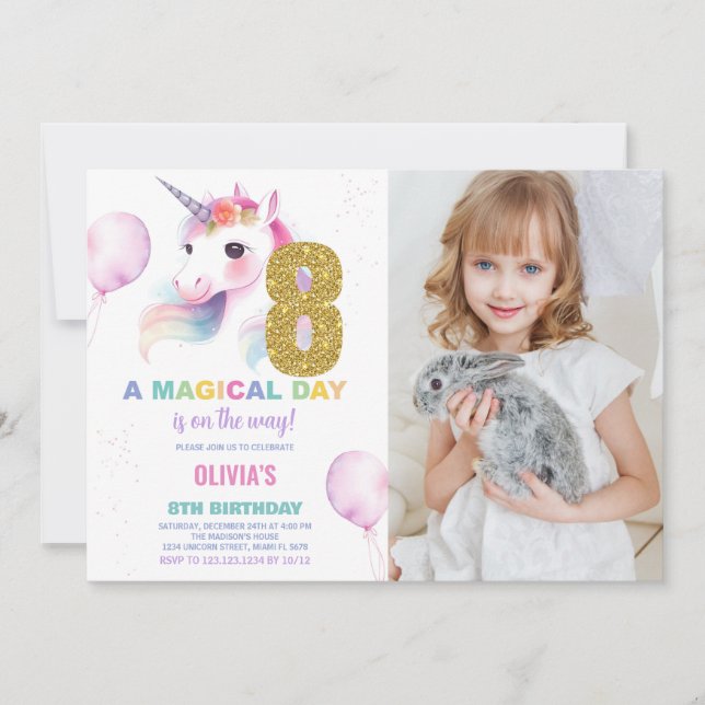 8e anniversaire Unicorn Anniversaire Invitations p (Devant)
