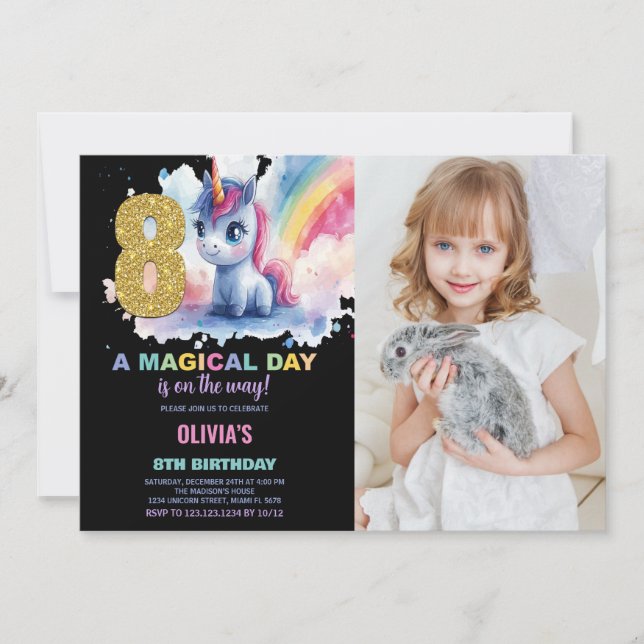 8e anniversaire Unicorn Anniversaire Invitations p (Devant)