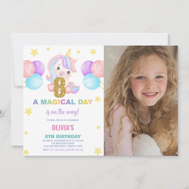 8e anniversaire Unicorn Anniversaire Invitations p (Devant)