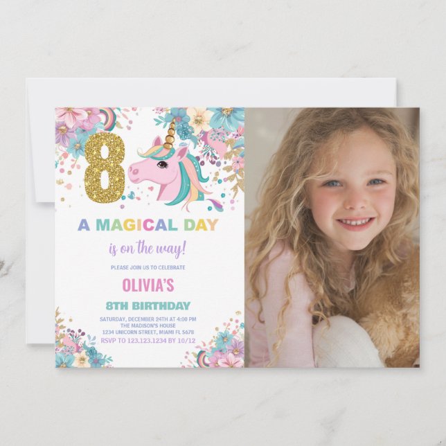 8e anniversaire Unicorn Anniversaire Invitations p (Devant)