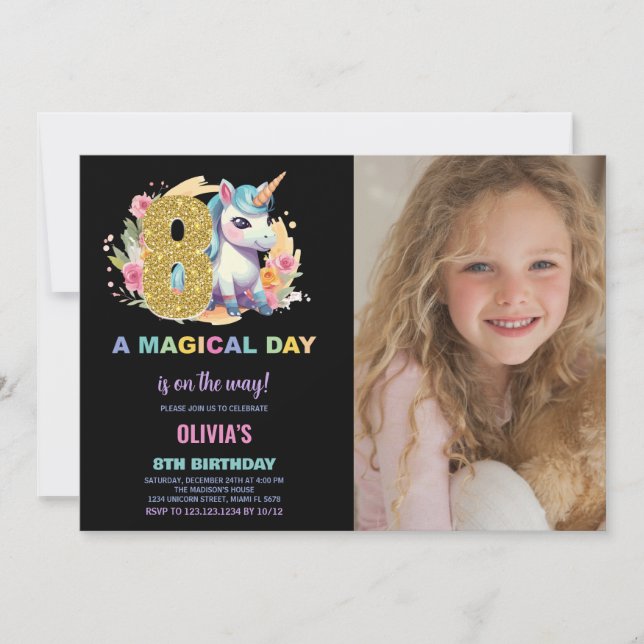 8e anniversaire Unicorn Anniversaire Invitations p (Devant)