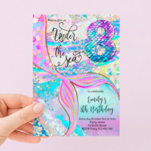 8ème Invitation d'anniversaire de sirène sous la m