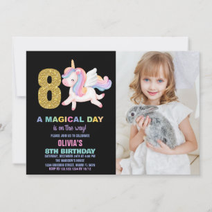 8ème Rainbow Unicorn Birthday Invitations photo
