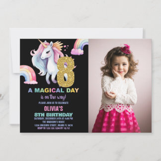 8ème Rainbow Unicorn Invitations Anniversaire avec