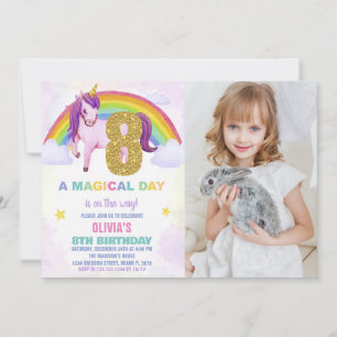 8ème Rainbow Unicorn Invitations Anniversaire avec