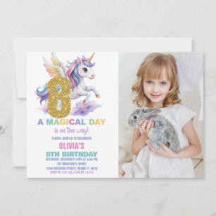 8ème Rainbow Unicorn Invitations Anniversaire avec