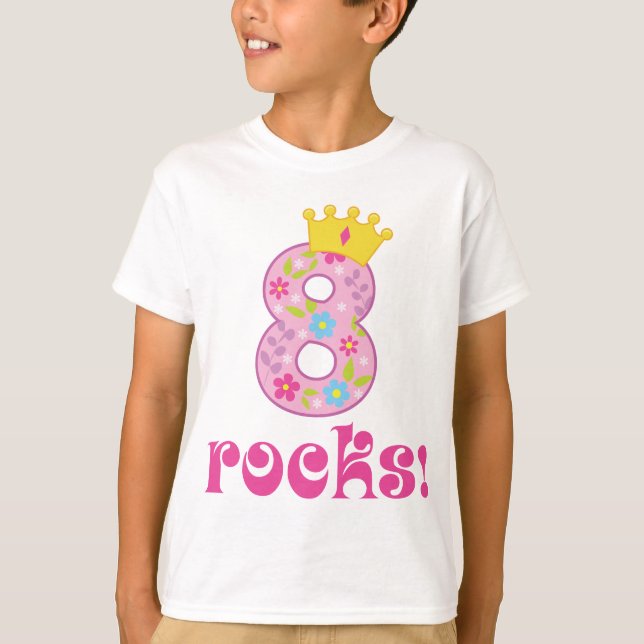 8ème T-shirt de couronne d'anniversaire de filles (Devant)