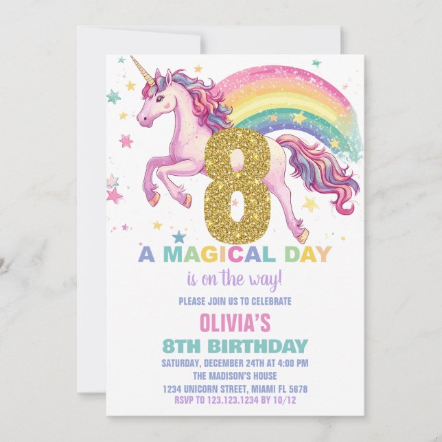 8ème Unicorn Invitations d'anniversaire (Devant)