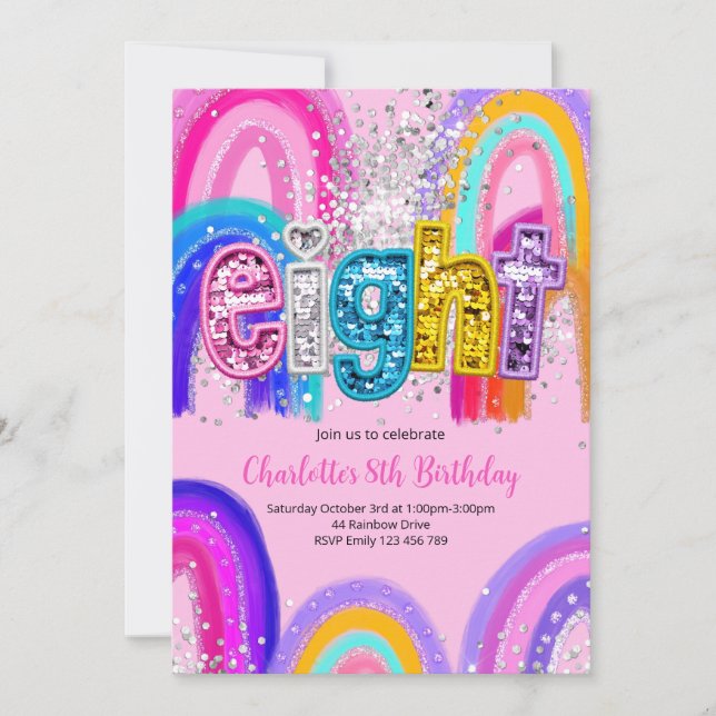 8th Birthday Sequin Rainbow Party Invitation (Devant)