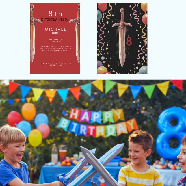 8th Swords Red Birthday Party Invitation (Créateur téléchargé)