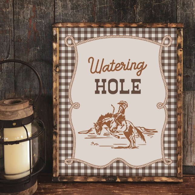 8x10 Brown Gingham Cowboy Watering Hole Sign (Créateur téléchargé)