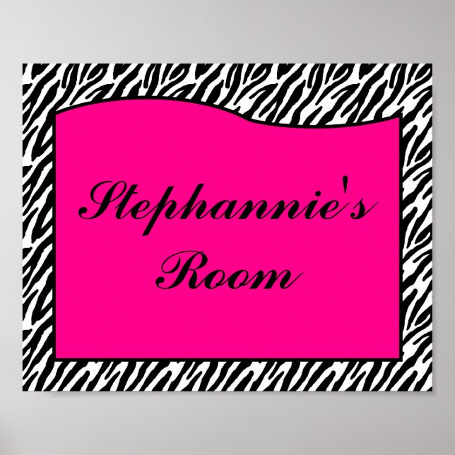 8x10 Nom Wall Art Hot rose Poster de animal Zebra (Devant)