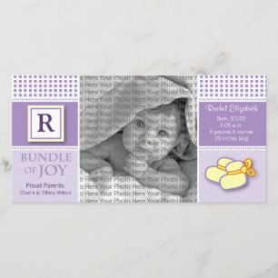 8x4 En vichy violet Faire-part de naissance monogr