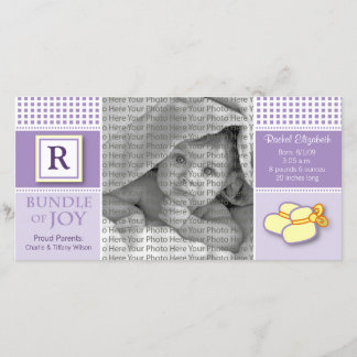 8x4 En vichy violet Faire-part de naissance monogr