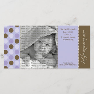 8x4 Faire-part de naissance violet et Pois Brown