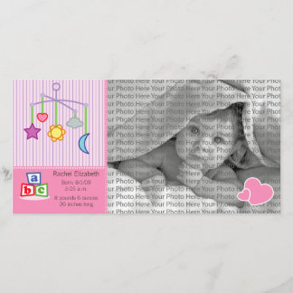 8x4 Photo de naissance Faire-part Coeurs roses