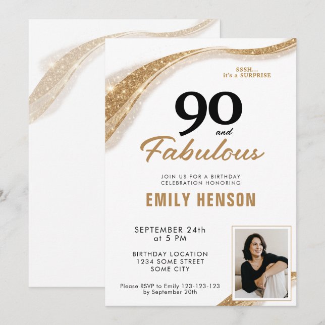 90 ans et Fabuleux Invitation 90e anniversaire (Devant / Derrière)